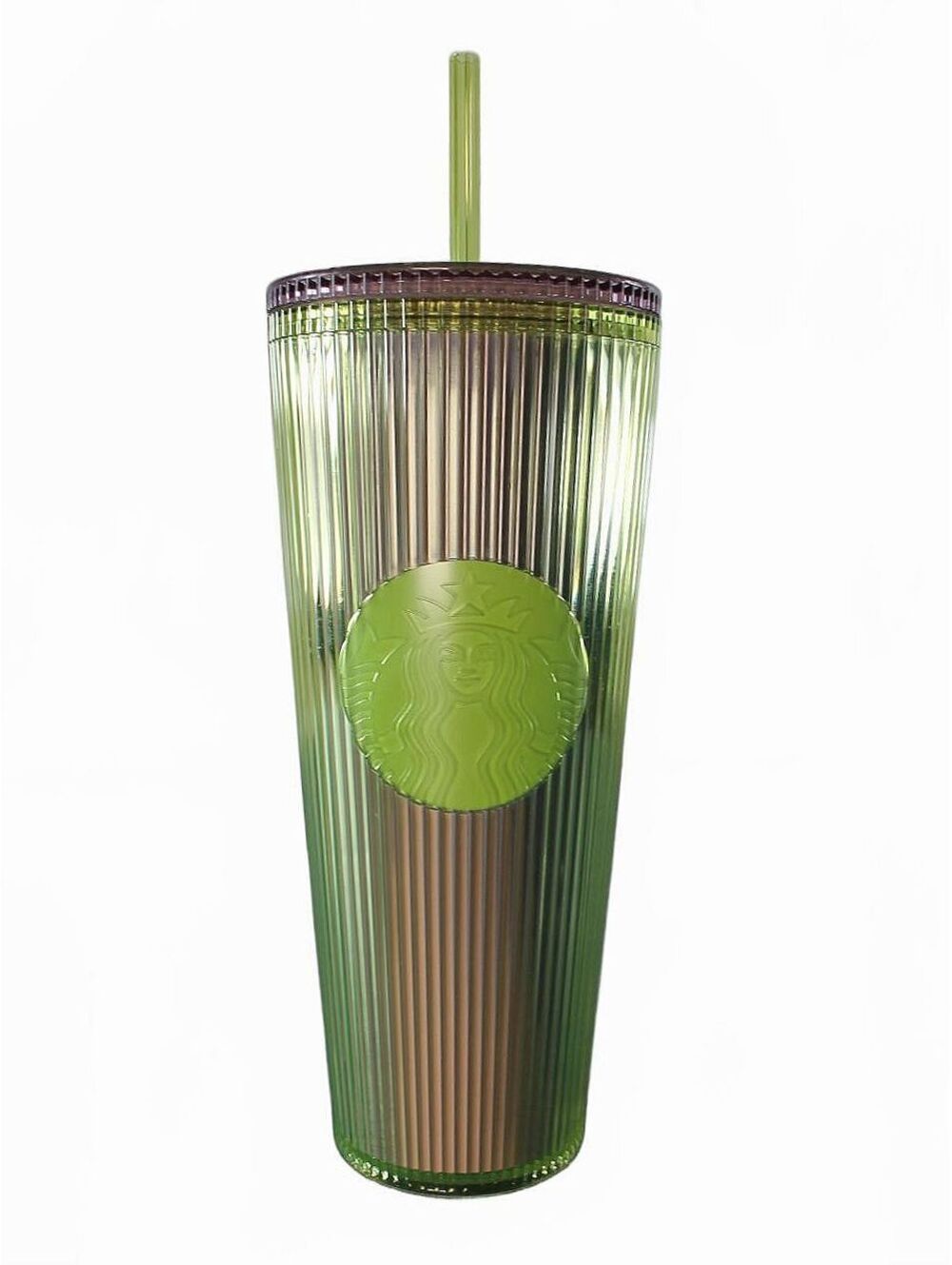 Starbucks 2025 Neon Transparent Lime Green Lilac Pleated Striped Venti Tumbler